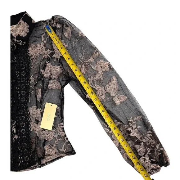 NWT Mesh Floral Dark Fairy Whimsigoth Blouse Top Goth Crochet Sexy Romantic M - Picture 16 of 16